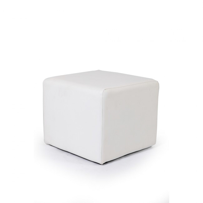 Photo de Pouf blanc carré en simili cuir Damier