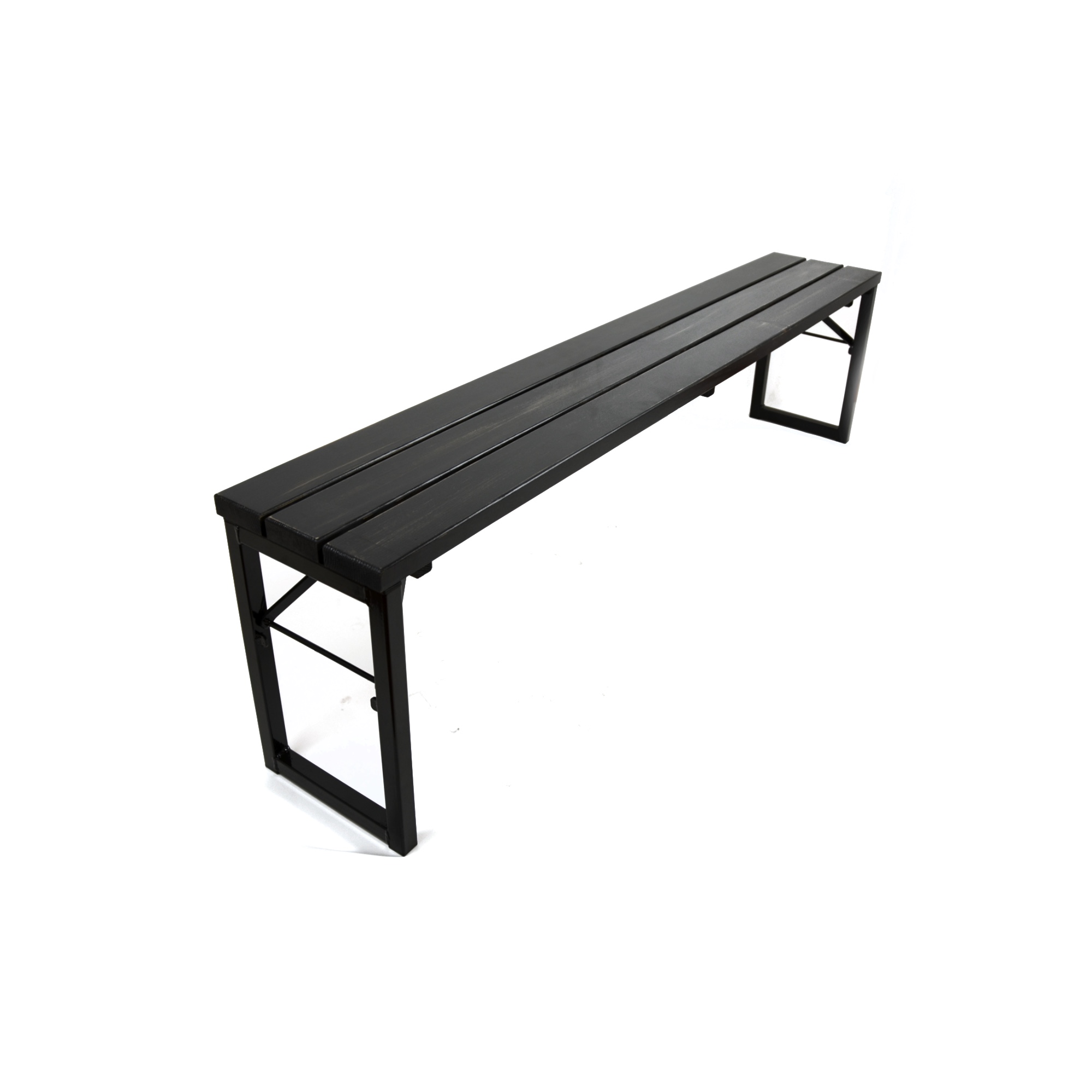 Photo de Banc en bois vieilli à pieds métalliques 30 x h 47.5 x 180 cm Factory