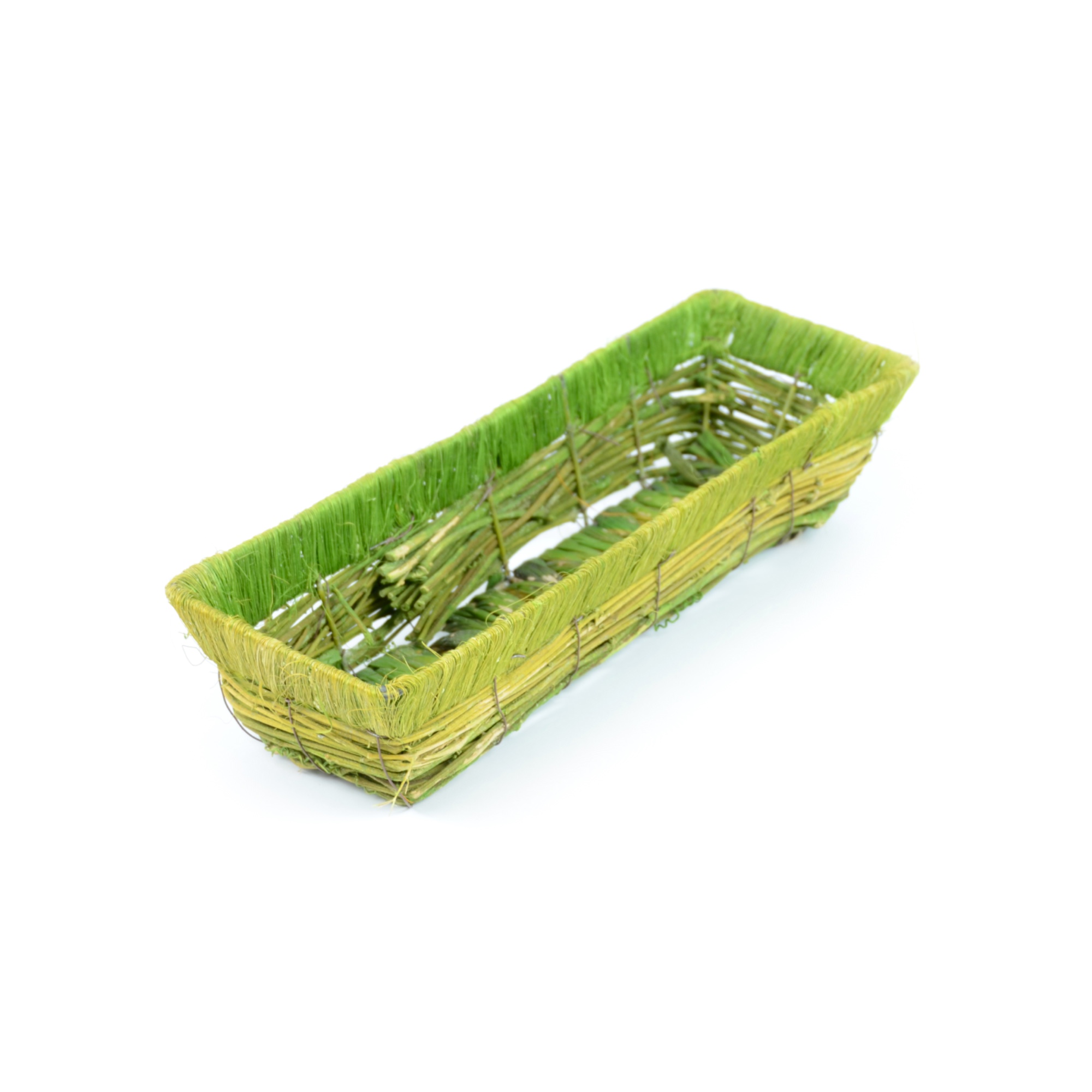 Photo de Corbeille rectangulaire verte en osier 36 x h 8 x 12 cm