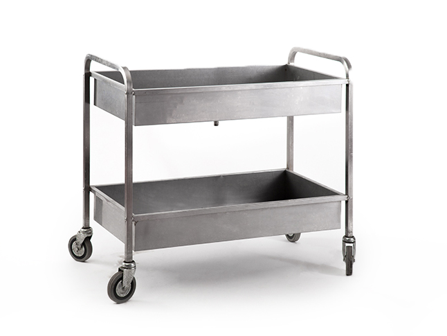 Photo de Chariot en inox à 2 étages à bac avec poignées