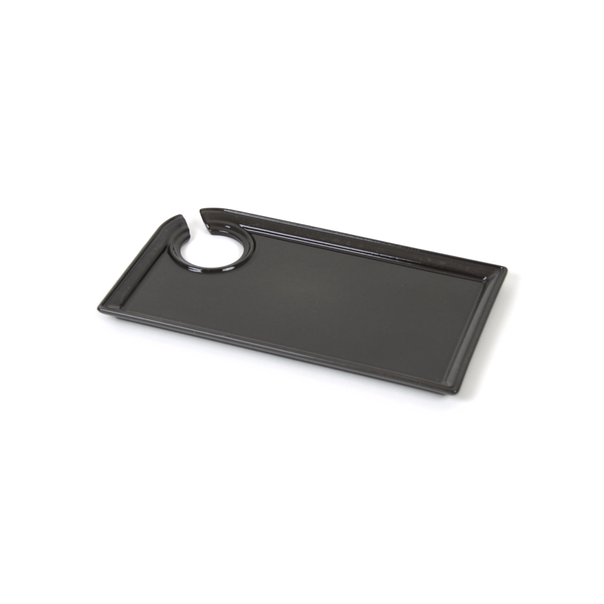 Photo de Assiette dînatoire porcelaine brune avec encoche pour le verre 22 x 13 cm