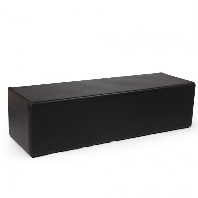 Photo de Banquette en cuir noir 3 places 150 x h 40 x 46 cm Damier