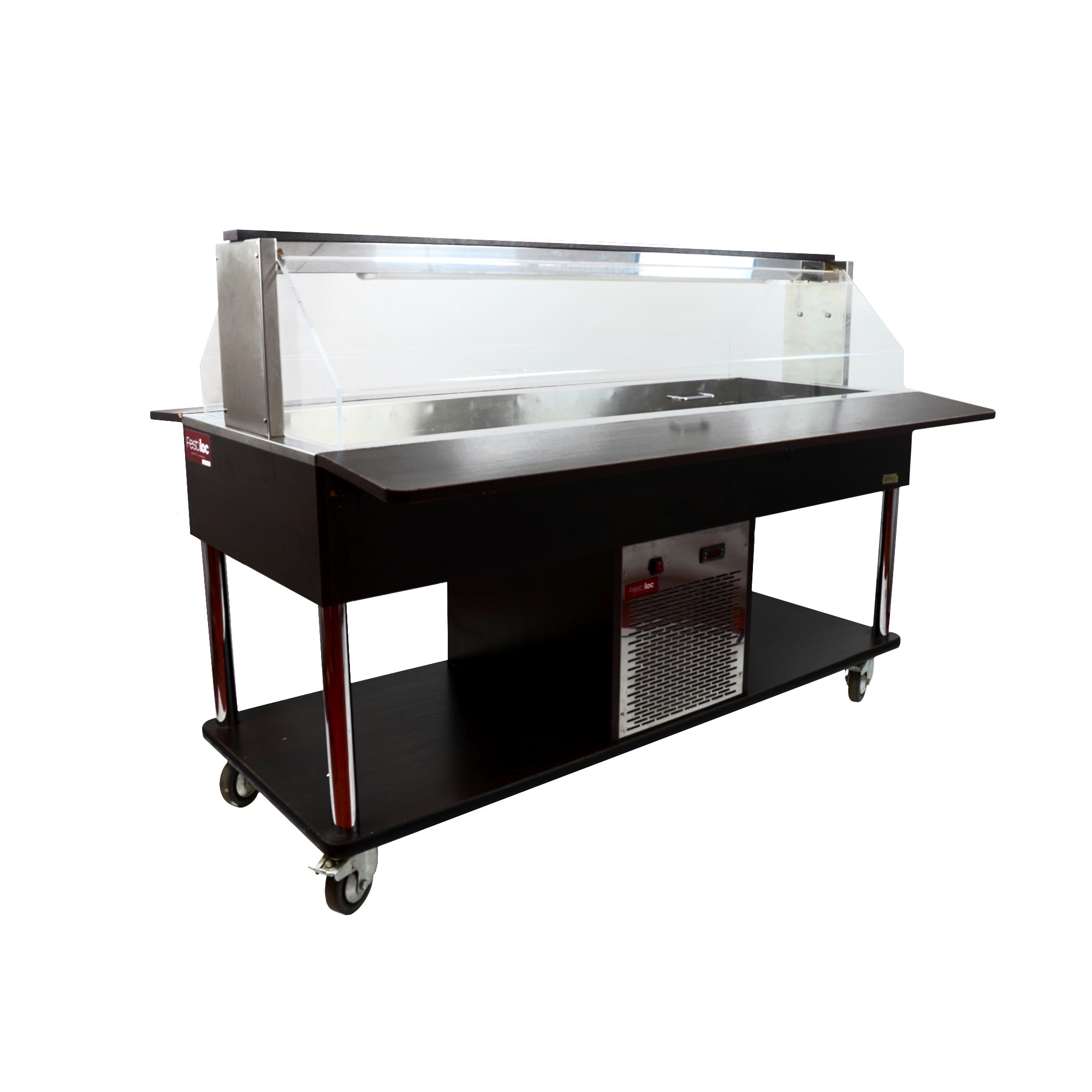 Photo de Vitrine ou bar à salades réfrigéré brun foncé avec fermeture à charnières 175 x h 127 x 117 cm 5 x GN1/1