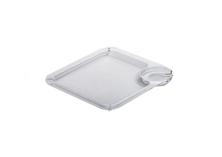 Photo de Assiette dînatoire transparente en plastique dur avec encoche pour le verre 20 x 20 cm