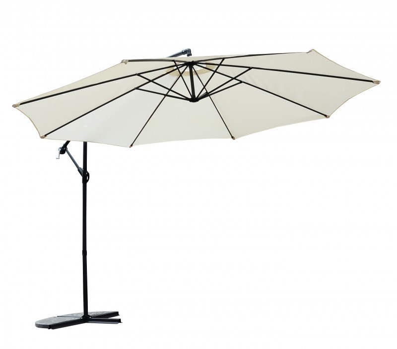 Photo de Parasol ivoire rond à bras libre avec manivelle et socle