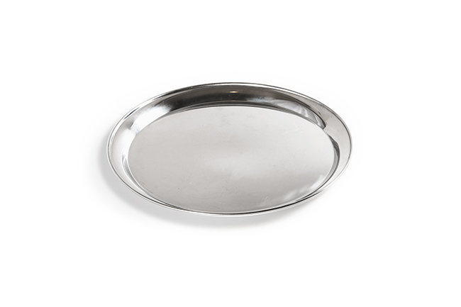 Photo de Plateau de service rond en inox diamètre 41 cm