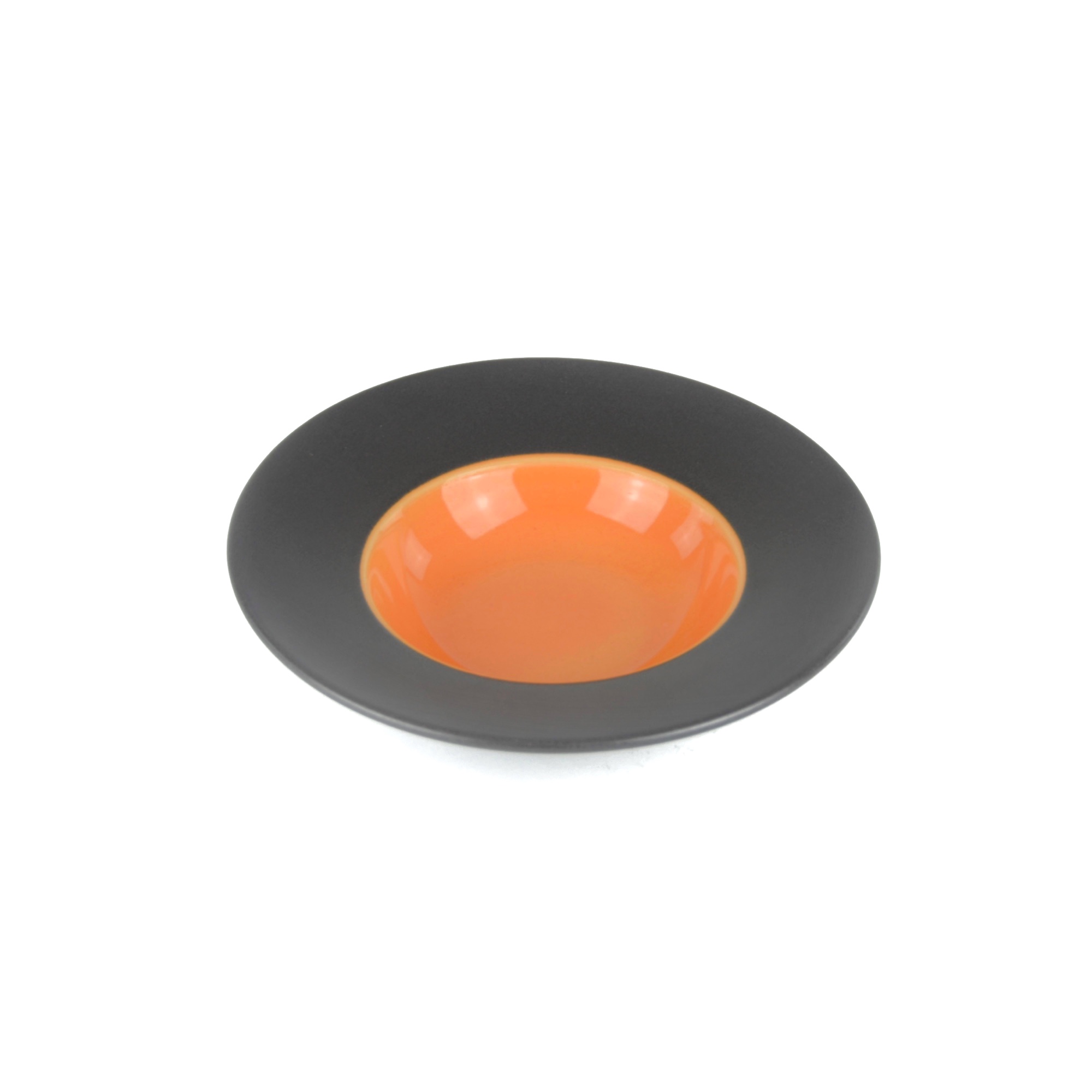 Photo de Assiette ronde creuse grise à fond orange diamètre 20 cm Sensation
